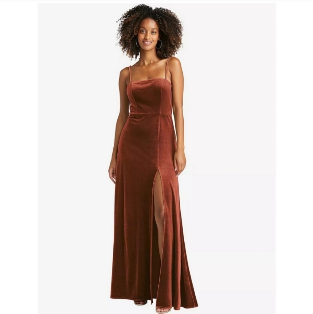 LOVELY SQUARE NECK VELVET MAXI DRESS WITH FRONT SLIT Size 6